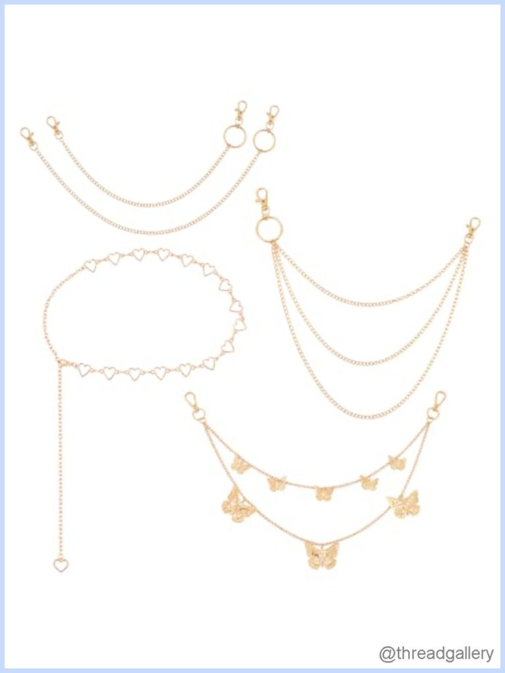 5 Pack Multi-Layer Metal Waist Chain Punk Hip Hop Belt Chain for Jeans Dresses